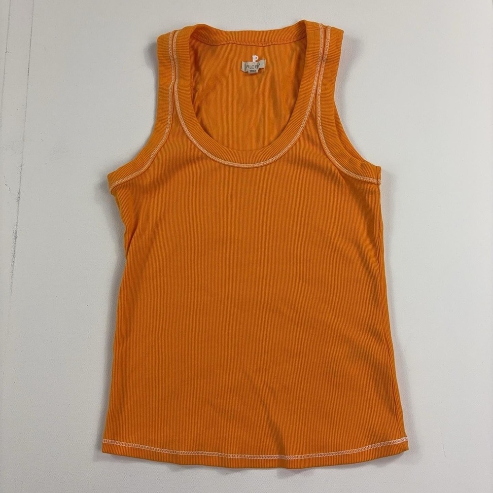 Anthropologie Pilcro Tank Top Womens Medium Orange Scoop Neck Ribbed Knit Basic